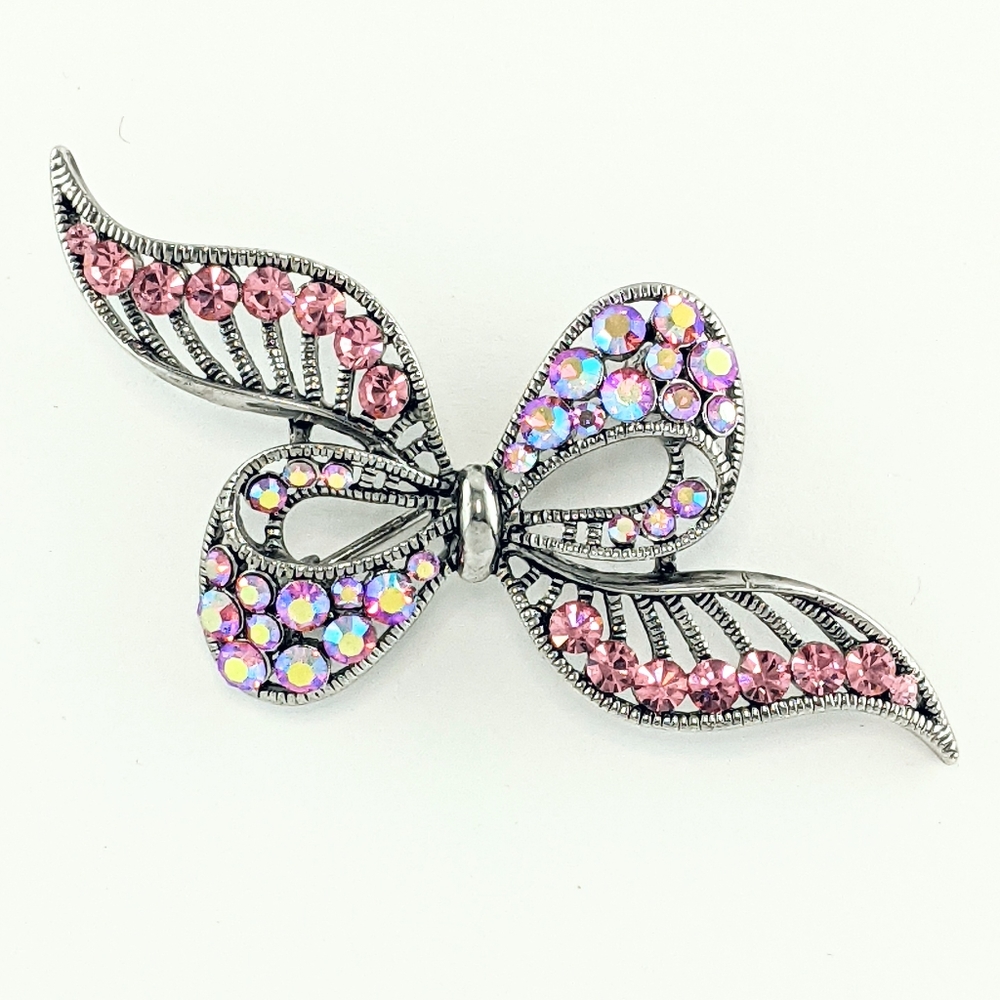 Vintage Sparkling Ribbon Brooch with Crystals
